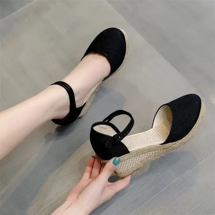 Sandales à talons femmes compensées Espadrilles chaussures d'été dames confort décontracté bout fermé sandale pompes