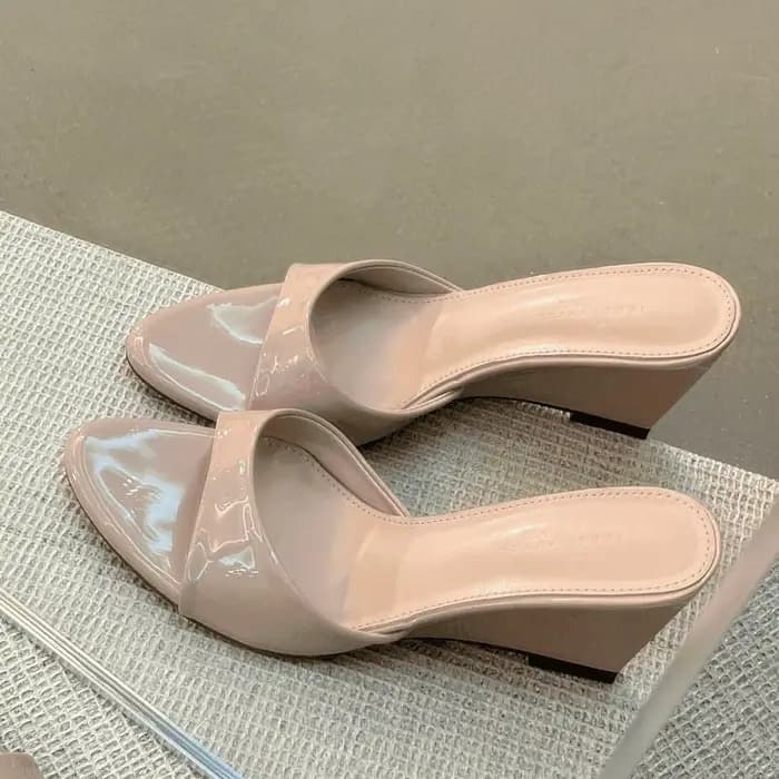 2026 Mules à talon compensé pour femme, confortables, à bout ouvert, à enfiler, en cuir verni, pour