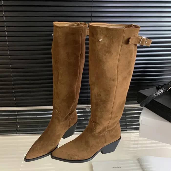 Eilyken-Bottes au genou pointues avec ceinture pour femme