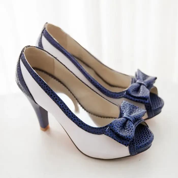 Escarpins pour femmes chaussures talons hauts robe pompes Peep Toe doux noeud papillon nu bleu travail fête