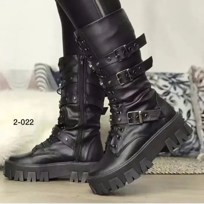 Bottes Mi-Mollet à Lacets et Fermeture Éclair pour Femme