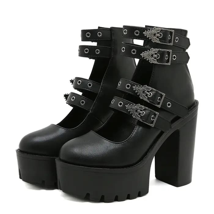 Gdgydh Style Goth femmes bloc talons pour Halloween mode boucle sangle robe pompes plate-forme Mary Jane chaussures élég