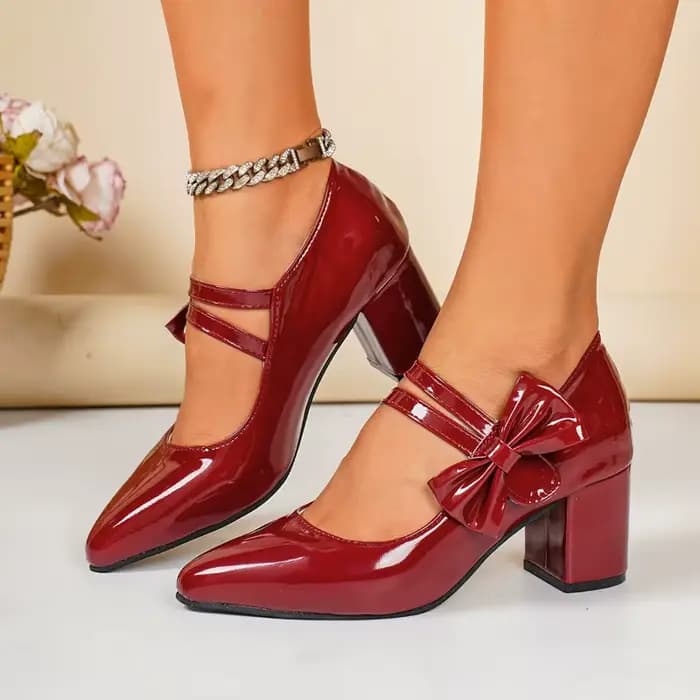Escarpins à bout pointu et talon carré avec nœud, chaussures simples pour femmes, antidérapantes et résistantes à l'usure, à talon haut