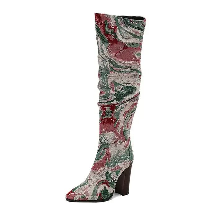 Girseaby femme cuissardes bout carré fermeture éclair plissé bloc talons grande taille 47 48 49 50 décontracté fête long
