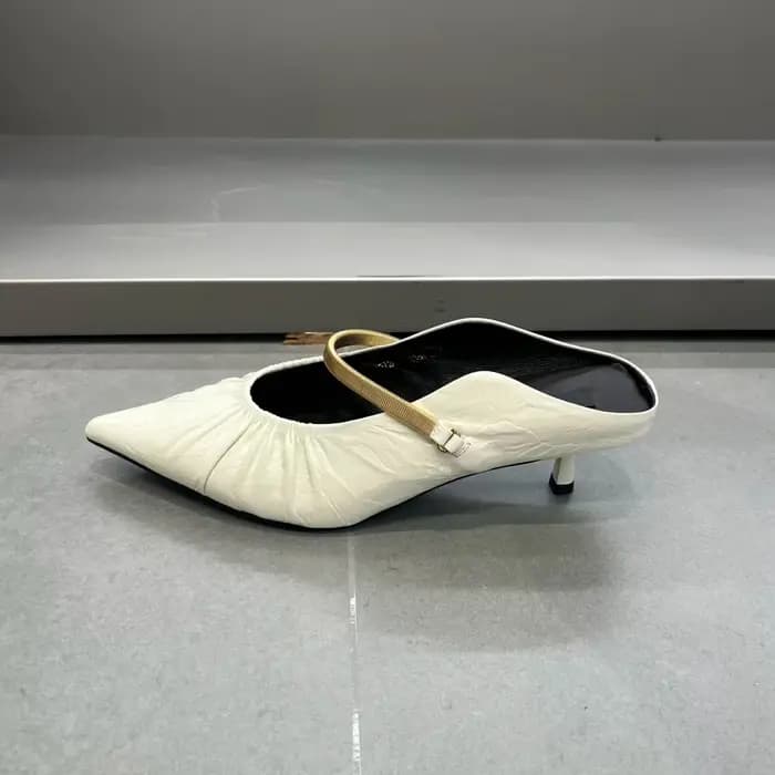 Mules à talon chaton en cuir froncé à bout pointu pour femme, avec bride métallique dorée vintage, élégantes, classiques, pour le bureau