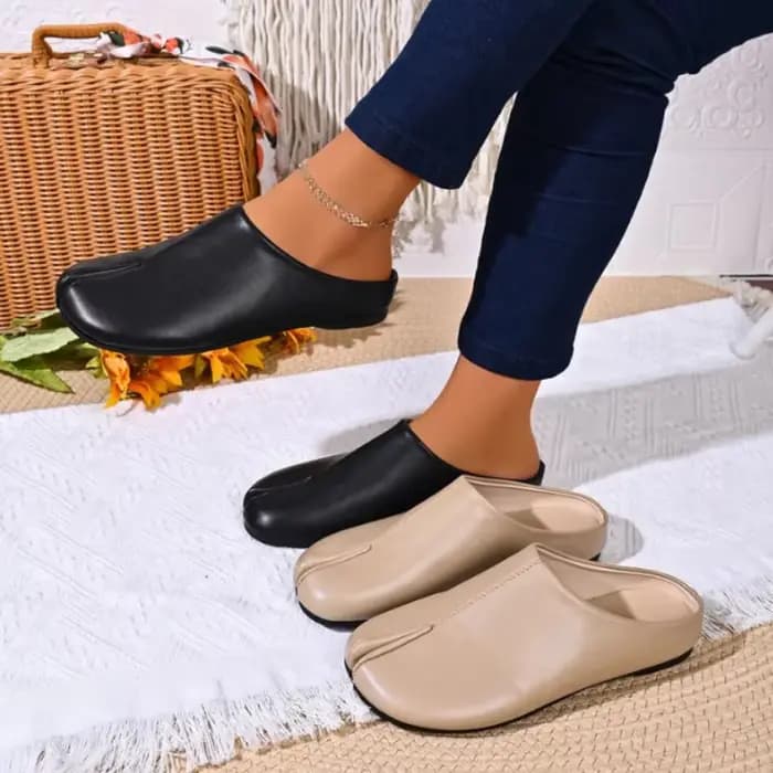 Mules à bout fendu pour femmes en cuir PU souple
