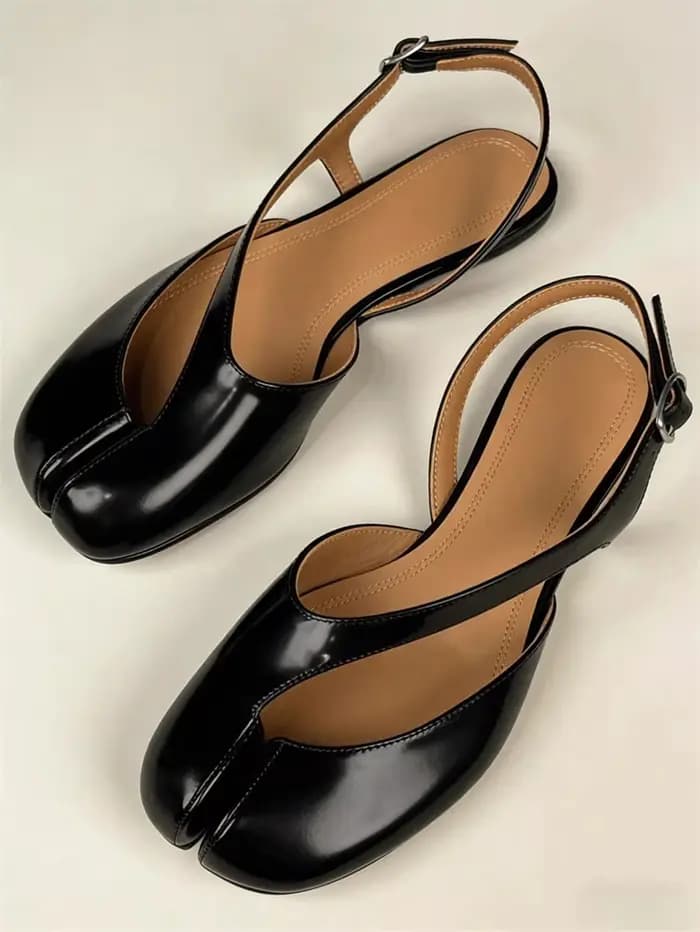 Sandales plates Tabi de luxe pour femme, en cuir verni, à bout fendu, style slingback, chaussures de ballet, de marque, pour banquet et mariage