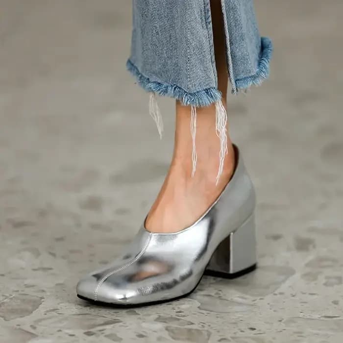 Escarpins Modernes Argentés en Cuir de Vache pour Femme