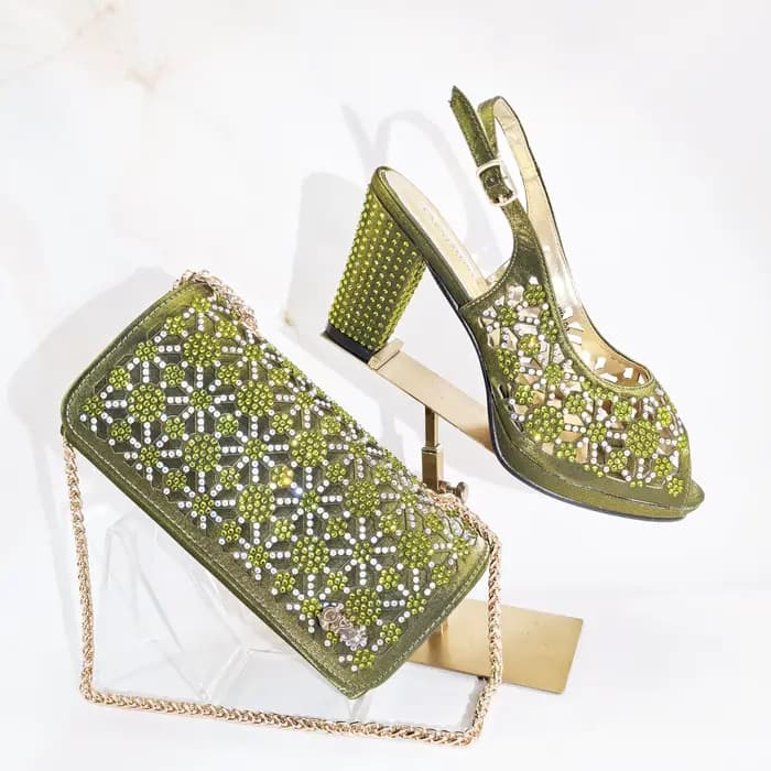 Nouvel ensemble chaussures et sac 2026 au design strass inspiré de l'Afrique