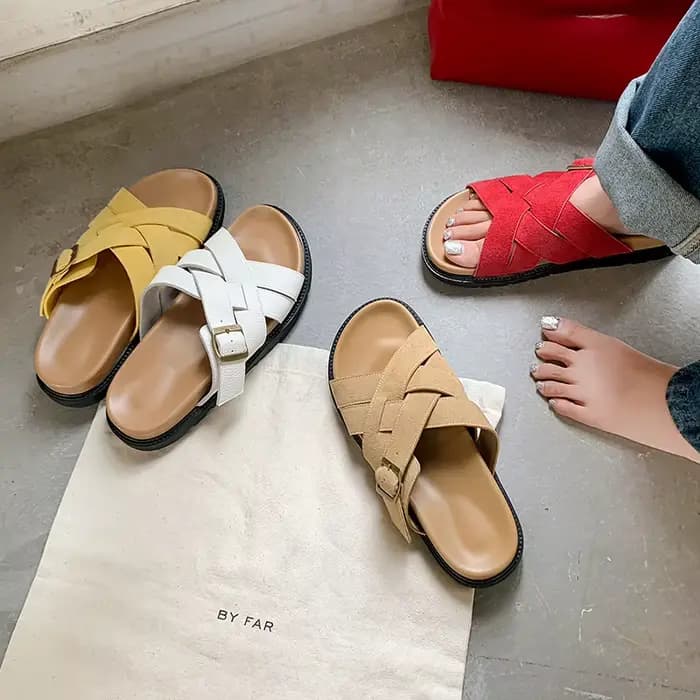 QUTAA 2025 Sexy femmes sandales chaussures plates talons été pantoufles Slingbacks bout ouvert en cu