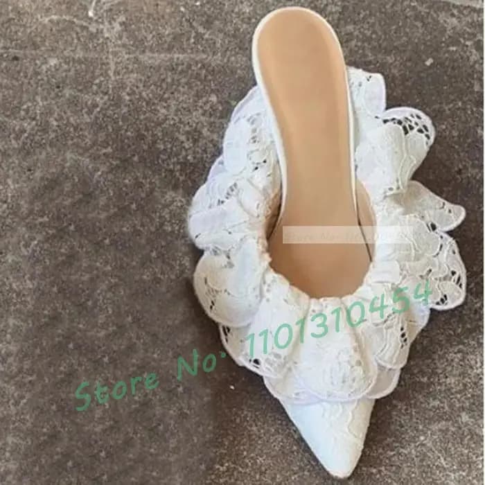 Mules à talons bas à volants verts pour femmes