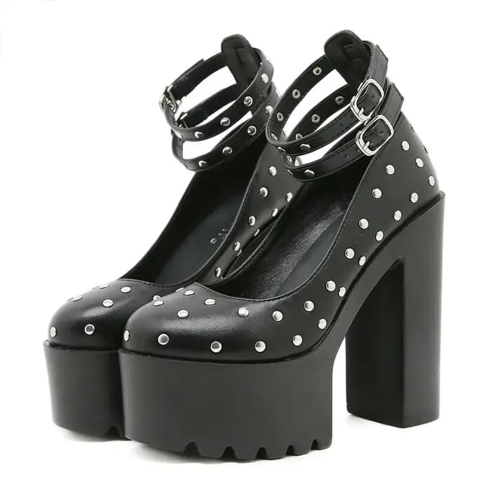 Gdgydh escarpins à plateforme de Style Punk rétro pour femmes clouté boucle de cheville sangle chaussures habillées à
