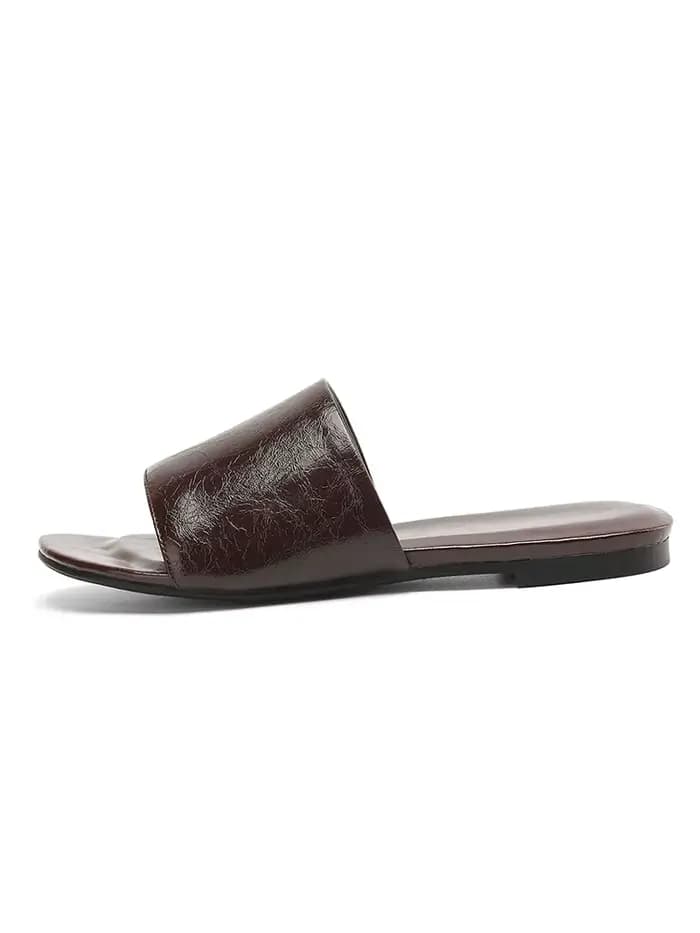 Pantoufles d'été en croûte de cuir pour femmes, tendance, Sexy, bordeaux, noir, bout ouvert, grande