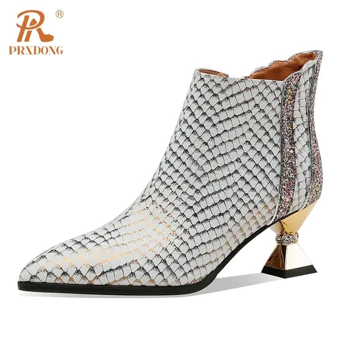 Bottes pointues en cuir véritable avec fermeture à glissière latérale pour femmes