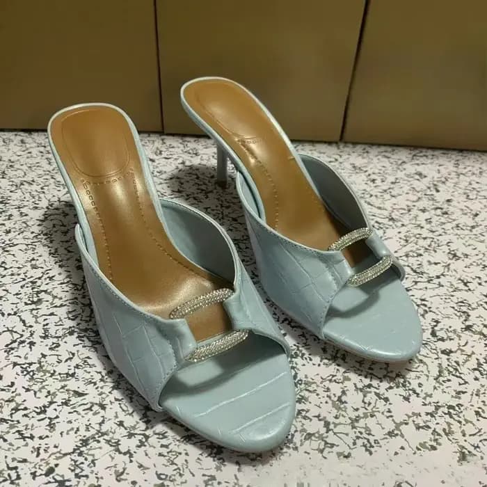 Bout ouvert talons hauts femmes Mules sandales de luxe strass boucle mode chaussures d'été Stiletto évider dame