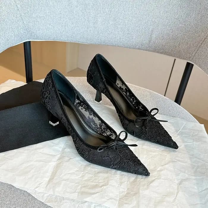 Chaussures de mariage escarpins de mariée pour femmes dentelle élégante avec nœud décor bout pointu maille talons aiguilles confortable classique fête