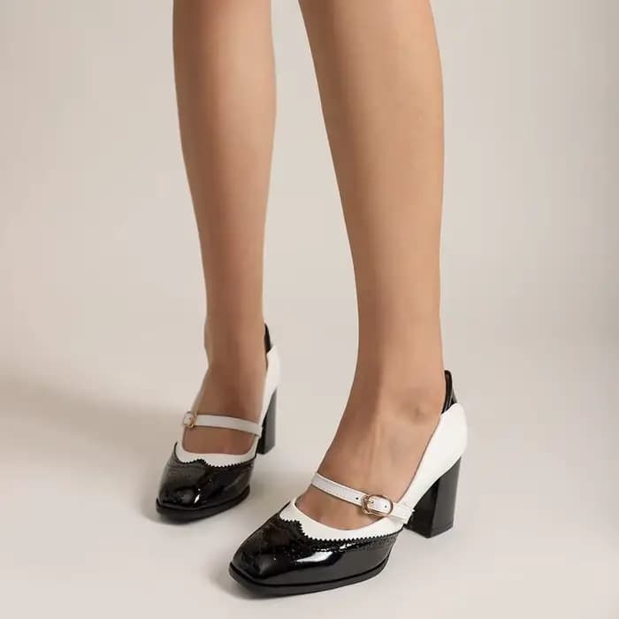SIMLOVEYO – escarpins à talons carrés pour femmes, avec sangle à boucle, grande taille 32-50, chauss