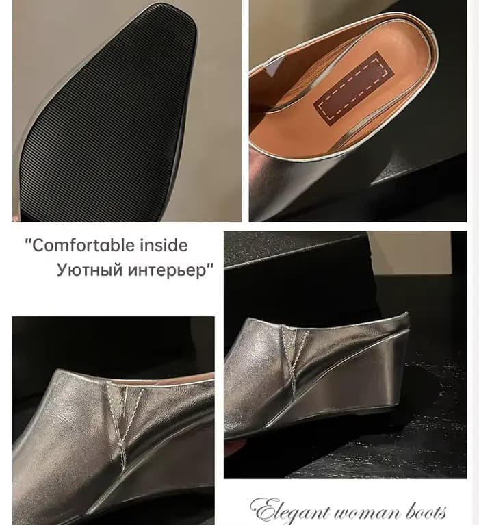 Ods Mules pour femmes 2025 pantoufles mocassins décontractés Pantofle diapositives bout carré bas sur une cale luxe nouveaux talons bloc couverture mode