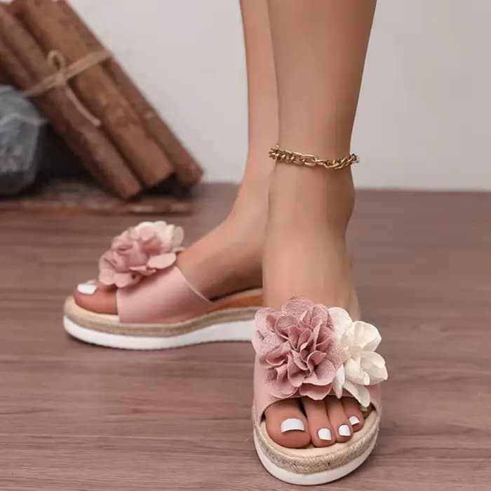 Sandales compensées à talons hauts roses pour femme