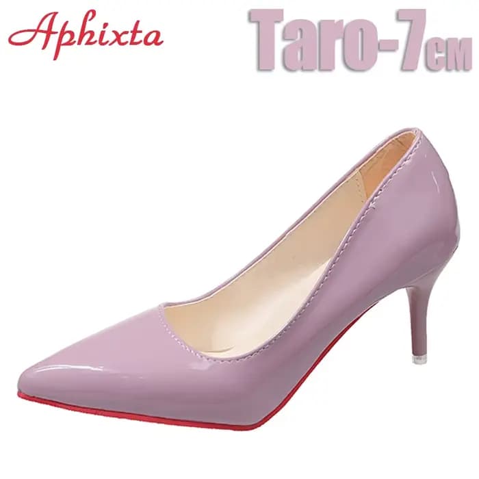 Aphixta 2.76 pouces Taro talons aiguilles pompes femmes classique solide en cuir verni bout pointu chaussures de fête grande taille 52 53