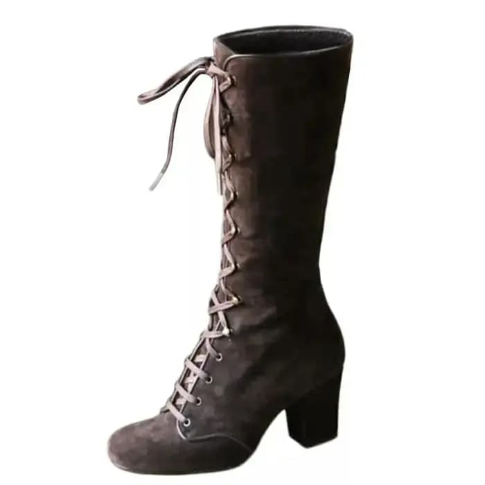 Bottes mi-mollet pour femme à talon épais et plat