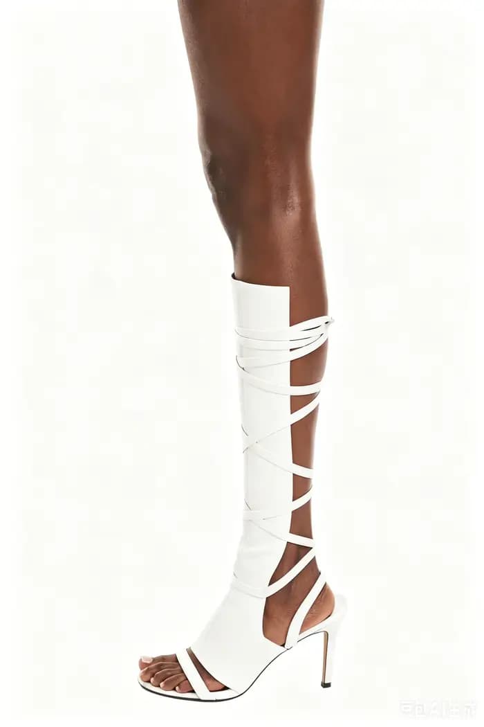 Bottes d'appoint découpées en cuir noir pour femmes, sandales à talons hauts avec sangle de ceinture, talons aiguilles, sandales hautes aux genoux, chaussures d'été 44