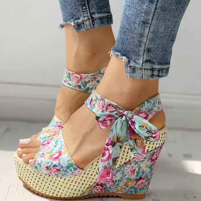 Sandales Compensées Confortables à Lacets pour Femme