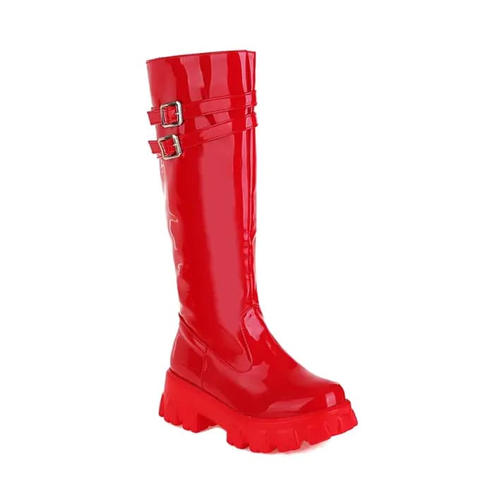 Bottes à Double boutonnage en cuir verni brillant pour femmes