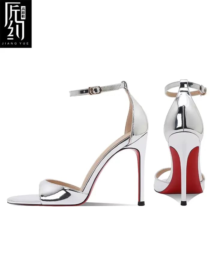 Sandales à talons hauts argentés pour femmes, belles sandales à un bouton de Style princesse avec ju