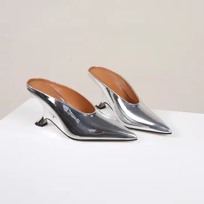 2025 nouveau Design mode plate-forme compensées talons hauts Mule femmes pantoufles concis peu profond bout pointu robe de soirée dames chaussures