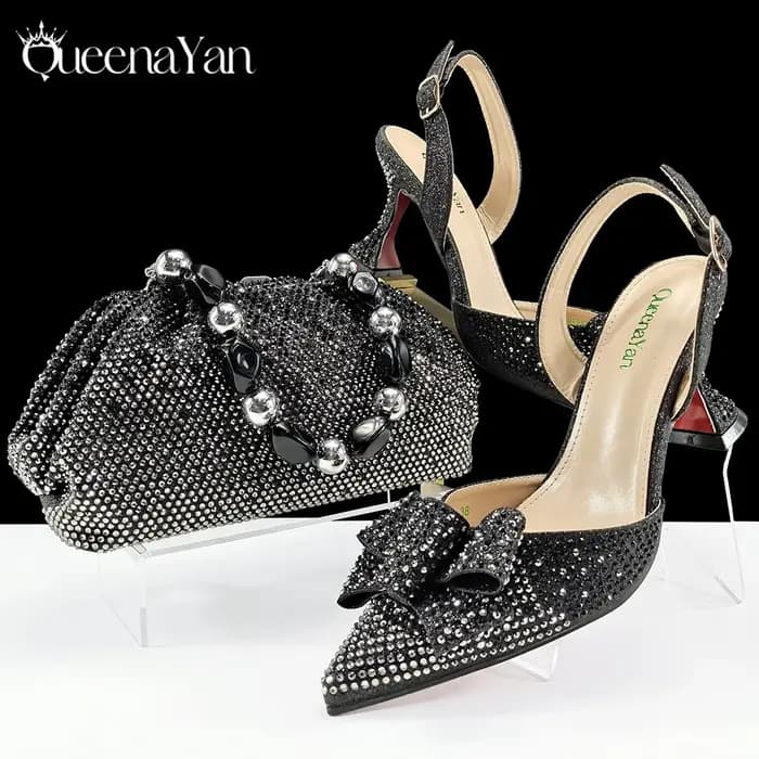 Queena Yan brillant mode italienne bout pointu femmes chaussures à talons hauts effet de couleur mixte strass décoration