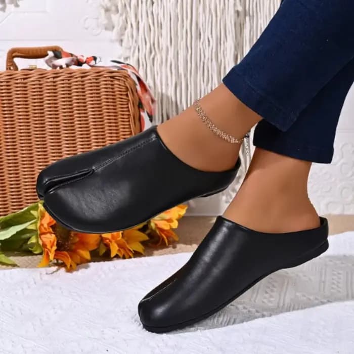 Mules à bout fendu pour femmes en cuir PU souple