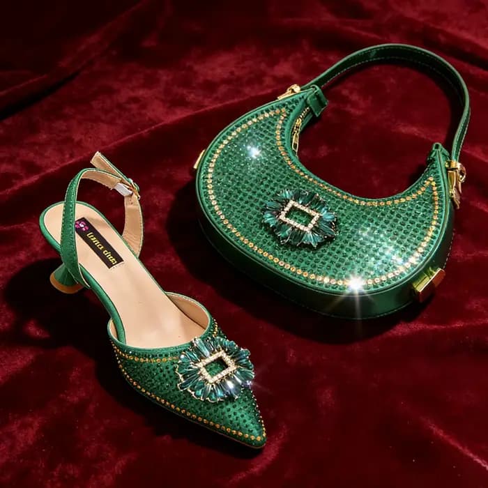 Chaussures de soirée élégantes pour femmes nigérianes 2026 avec talon moyen et sac à main assorti