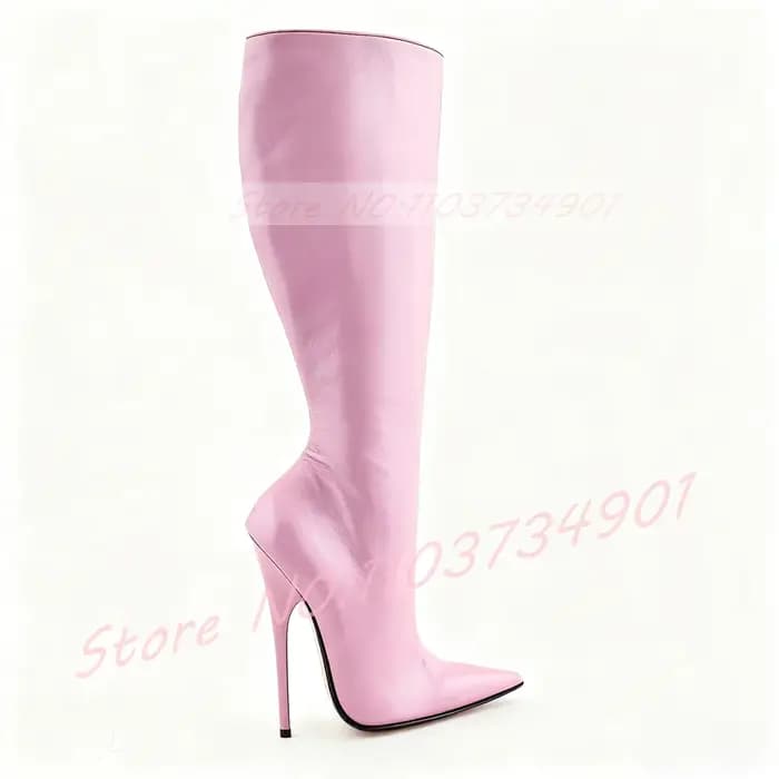 Rouge Sexy genou bottes hautes femmes fête bout pointu fermeture éclair 16CM talons hauts extrêmes