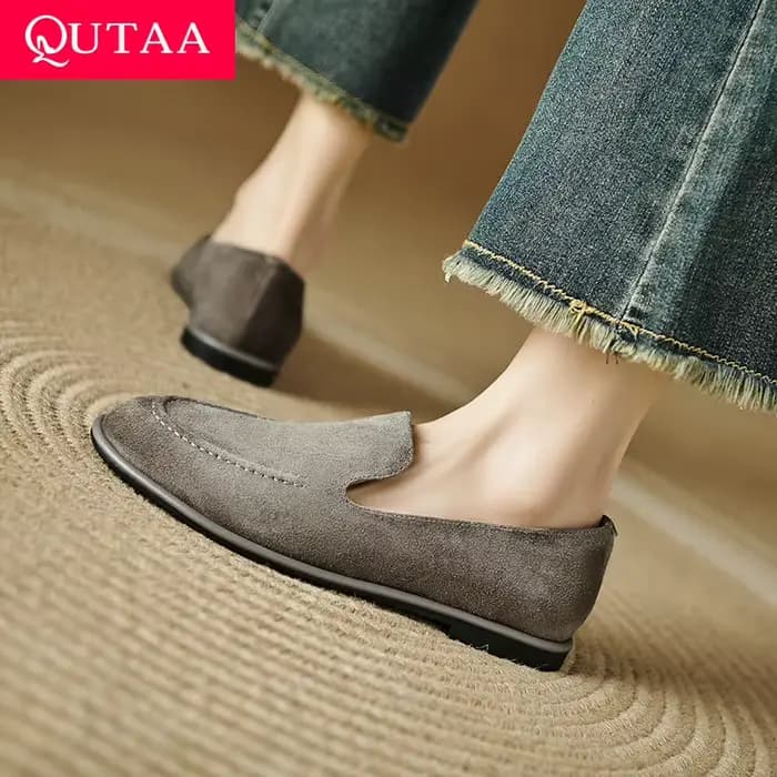 Call TAA-Escarpins en cuir à talons plats pour femmes, chaussures de ballet décontractées, mode prin