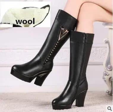 AIYUQI hiver femmes bottes première couche de cuir à talons hauts