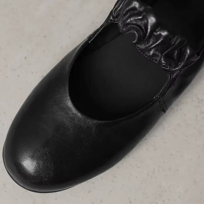 Ballerines à enfiler à bande étroite élastique en peau de mouton pour femmes, bout rond, ballerines