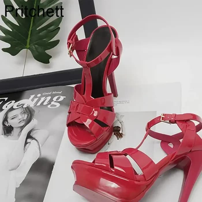 Chaussures en cuir de vachette à talons super hauts pour femmes, chaussures de bouche de poisson, sandales à plateforme imperméables, banquet de luxe, noir, mode