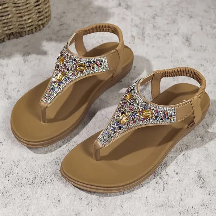 Mode strass bohème sandales femmes 2025 été pince orteil appartements plage