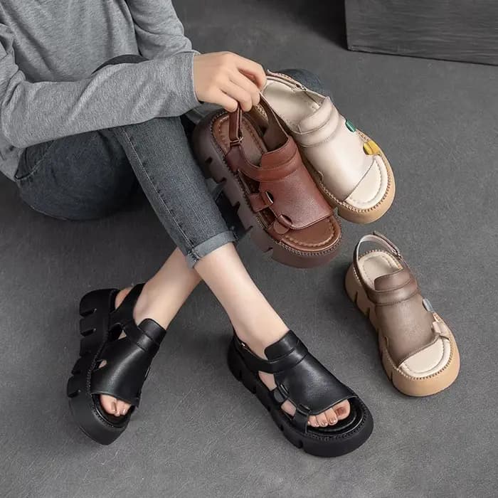 DRKANOL 2026 Sandales en cuir véritable faites à la main pour femme