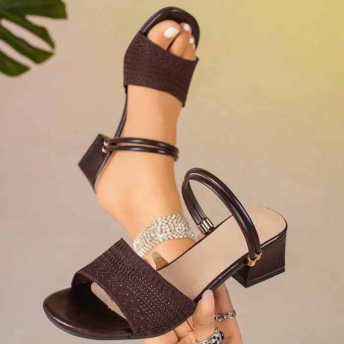 Sandales d'été confortables à talon carré pour femme, design tressé tendance, bout rond uni, décontractées, Sandalias De Mujer Verano 2026