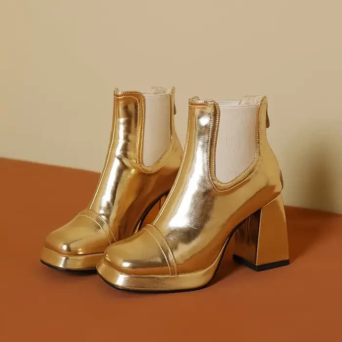 Nouveau argent or 8.5 cm bottes courtes à talons hauts femmes