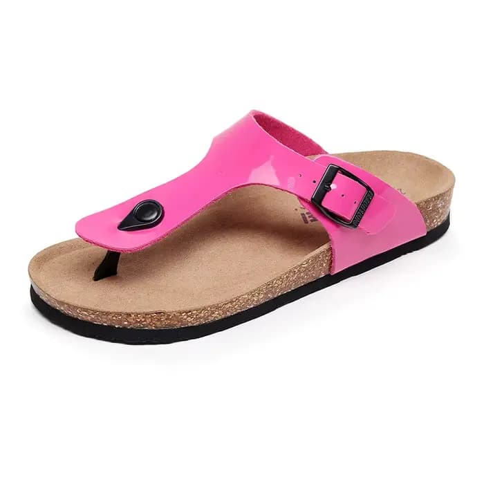 Nouvelles sandales en liège pour femmes, tongs de plage à bout ouvert avec boucle réglable, chaussures plates en cuir avec semelle intérieure en liège