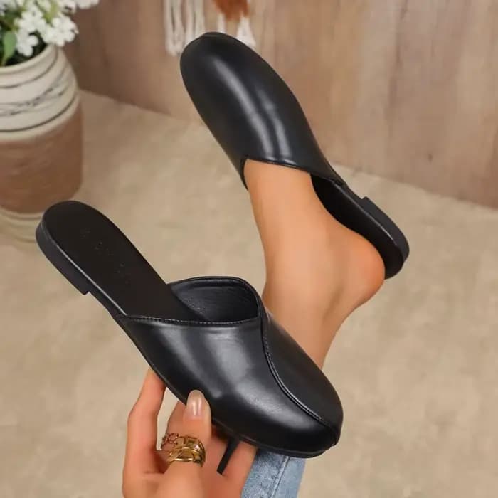Mules élégantes pour femmes, plates, à bout fermé, en similicuir, style minimaliste, décontractées, pour le bureau, chaussures sans talon