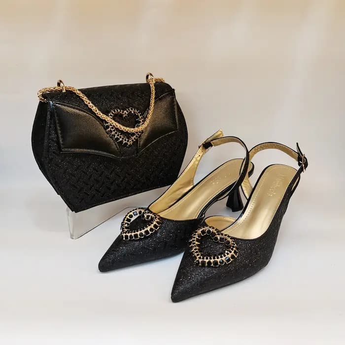 Mode talons hauts strass chaussures et sac ensemble pour femmes Design italien bout pointu chaussure