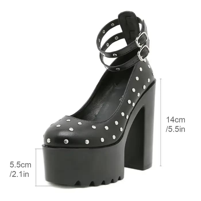 Gdgydh escarpins à plateforme de Style Punk rétro pour femmes clouté boucle de cheville sangle chaussures habillées à