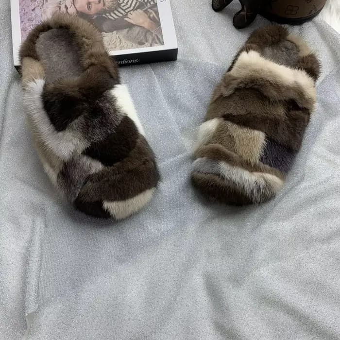 2026 Mules sexy pour femme en fourrure de vison, à bout rond, style escarpin, moelleuses et duveteuses, pour l'extérieur