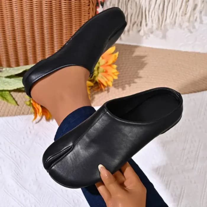 Mules à bout fendu pour femmes en cuir PU souple