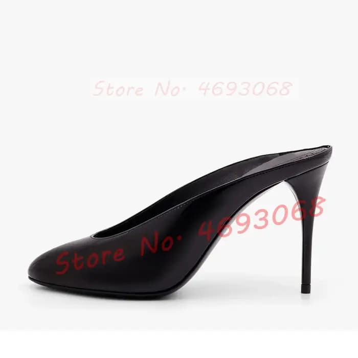 Mules à bout rond en cuir verni noir pour femmes