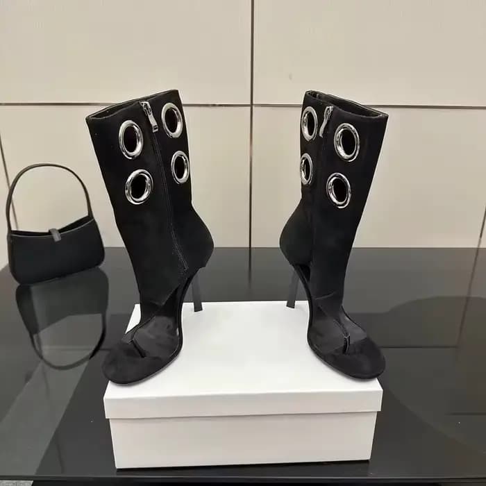 Nouvelles Bottes à Talons Hauts pour Femmes 2026 – Bottines Tendance à Bout Ouvert avec Cercle Métallique – Chaussures Femme Grande Taille